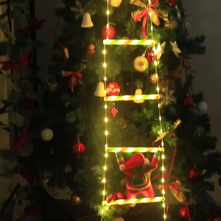 Santa Claus climbing ladder LED pendant light Christmas decoration ladder lamp outdoor waterproof eave decoration colored light string