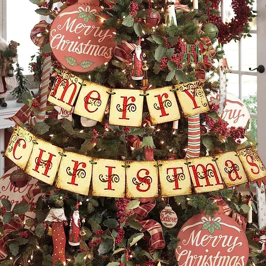 Christmas flag decoration for Christmas banner party, Christmas cheer scene with Christmas tree, flag display