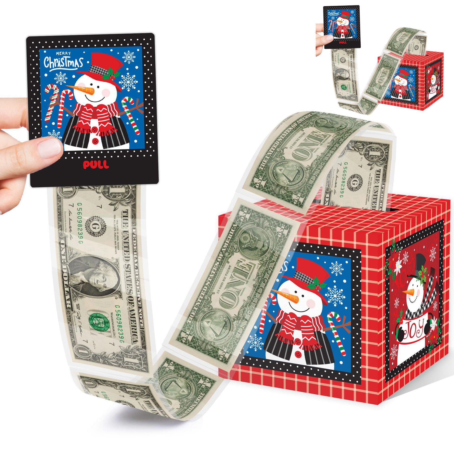 Christmas Party Gifts, Christmas Money Box for Cash Pull, Christmas Money Pull Box with Snowman Card and Transparent Bags, Christmas Money Pull Box, Christmas Money Pull Box for Kids Adults