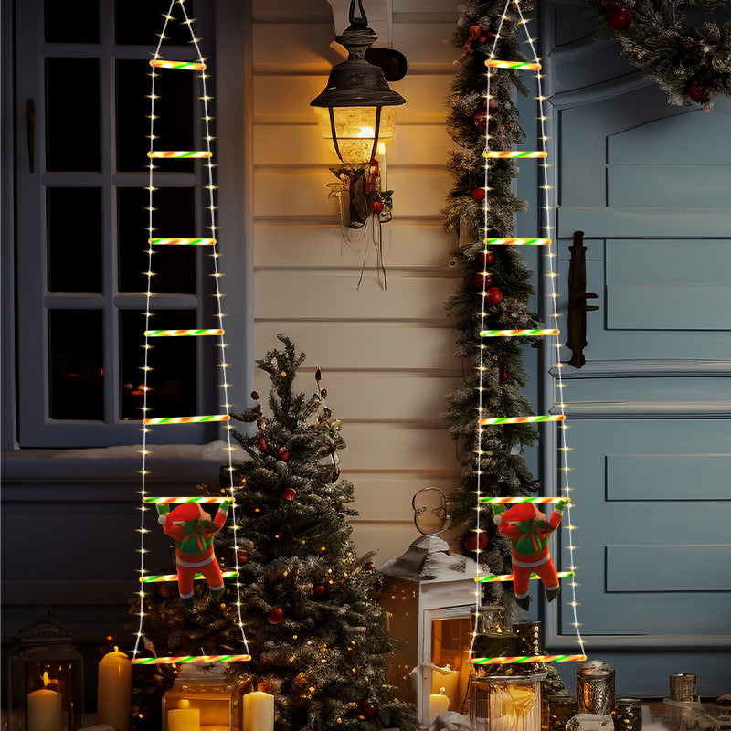 Santa Claus climbing ladder LED pendant light Christmas decoration ladder lamp outdoor waterproof eave decoration colored light string