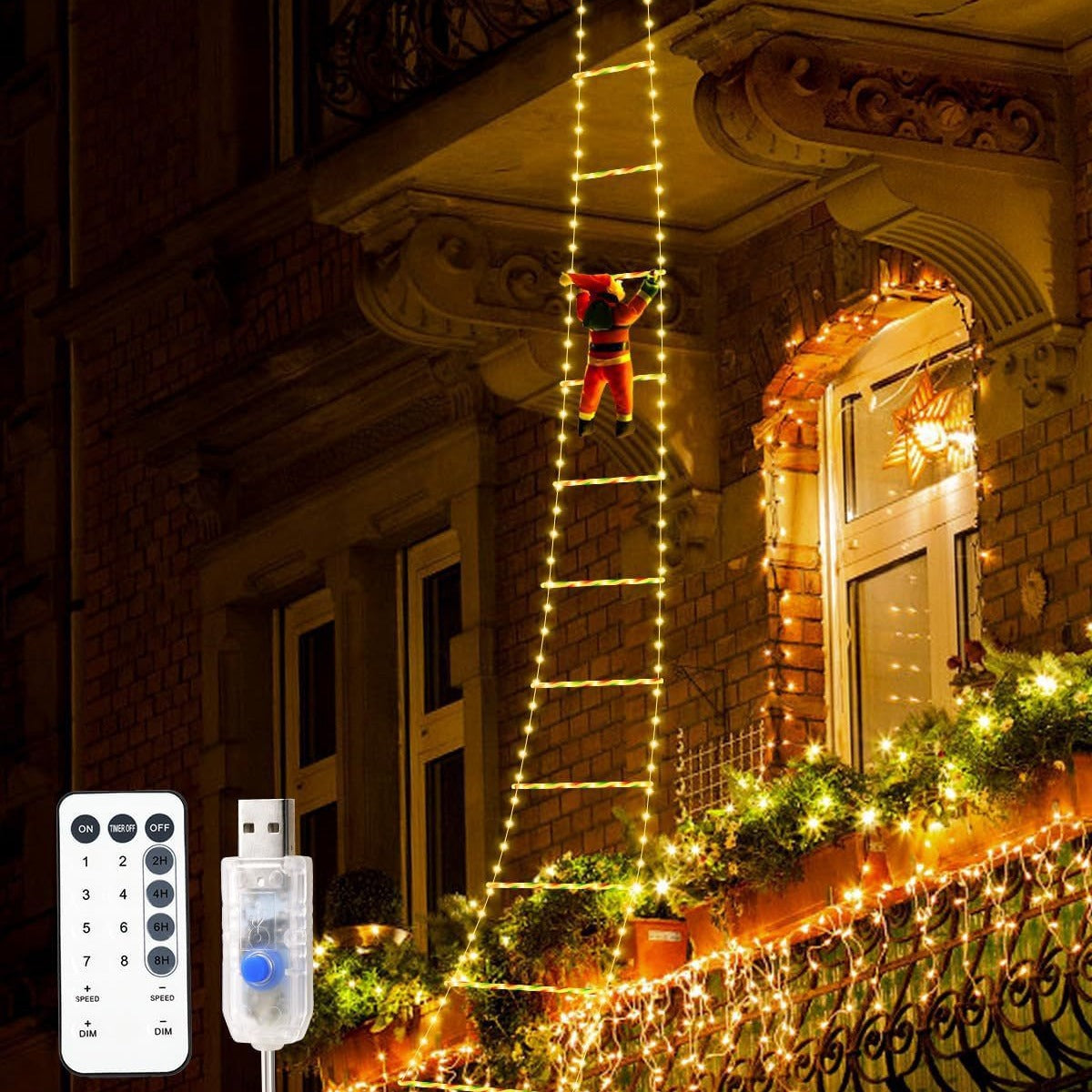 Santa Claus climbing ladder LED pendant light Christmas decoration ladder lamp outdoor waterproof eave decoration colored light string