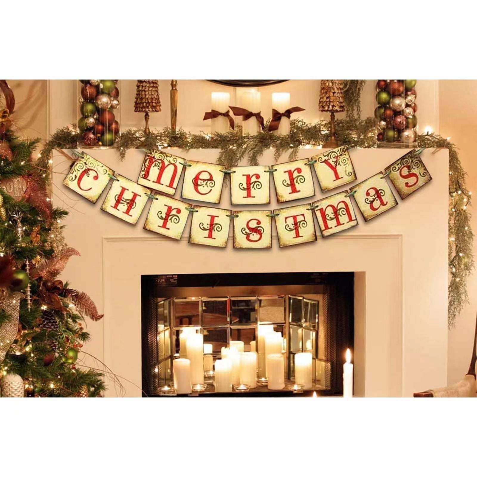 Christmas flag decoration for Christmas banner party, Christmas cheer scene with Christmas tree, flag display