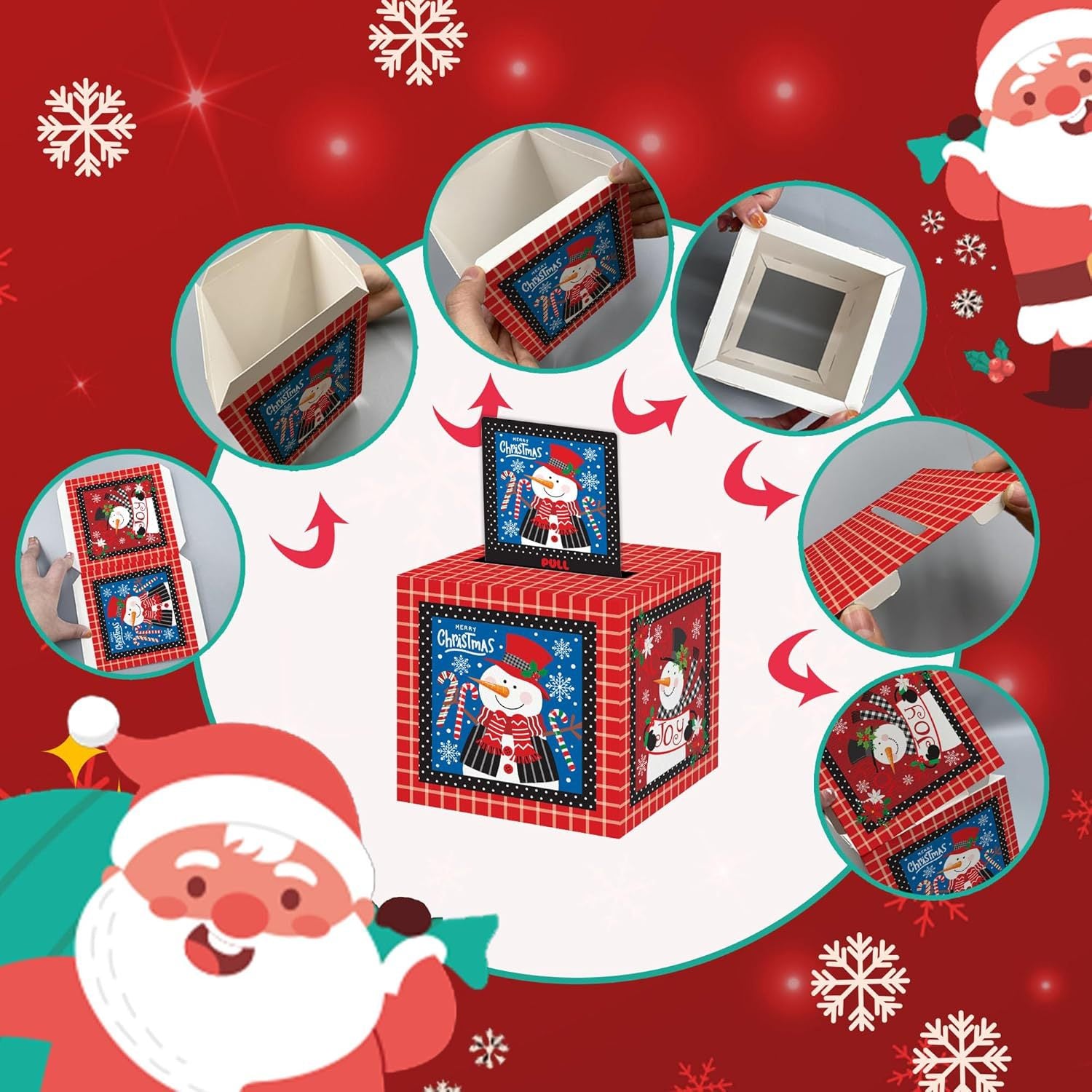 Christmas Party Gifts, Christmas Money Box for Cash Pull, Christmas Money Pull Box with Snowman Card and Transparent Bags, Christmas Money Pull Box, Christmas Money Pull Box for Kids Adults