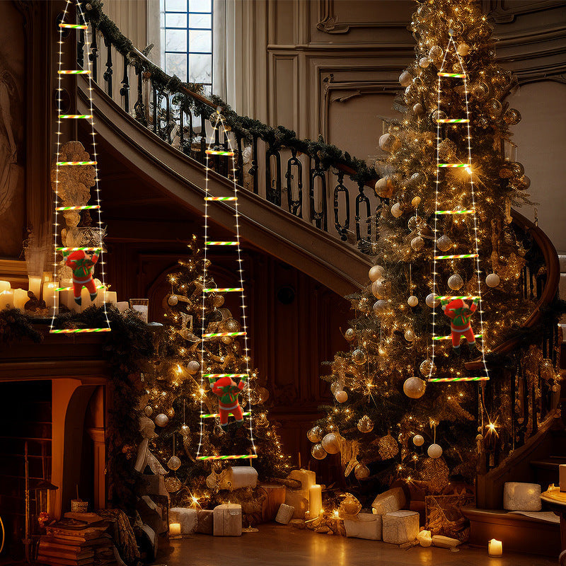 Santa Claus climbing ladder LED pendant light Christmas decoration ladder lamp outdoor waterproof eave decoration colored light string