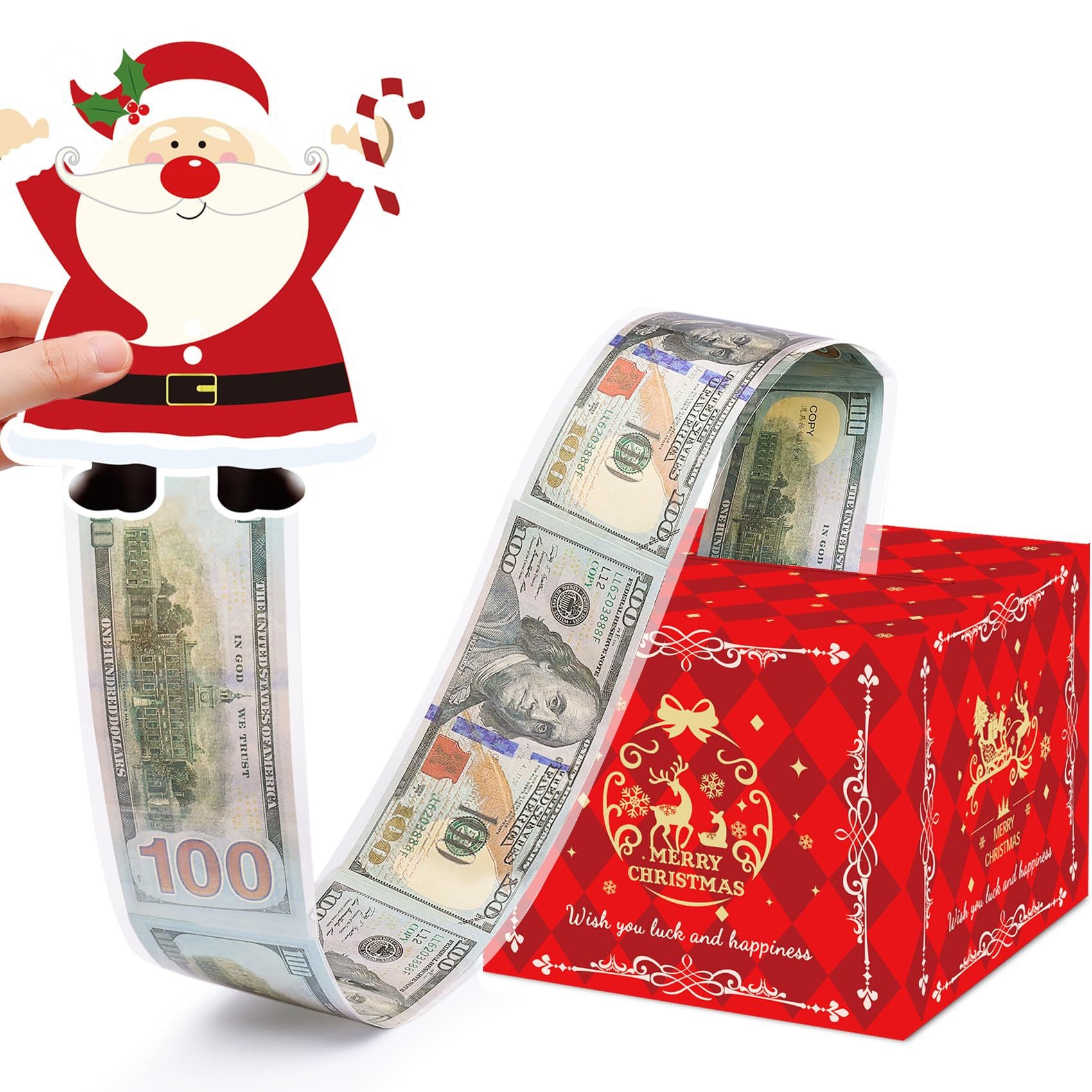 Christmas Party Gifts, Christmas Money Box for Cash Pull, Christmas Money Pull Box with Snowman Card and Transparent Bags, Christmas Money Pull Box, Christmas Money Pull Box for Kids Adults