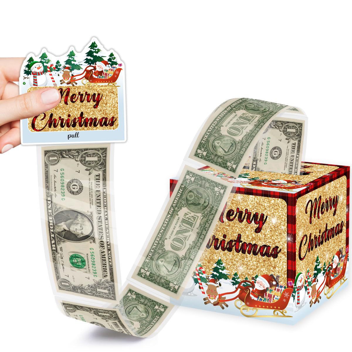Christmas Party Gifts, Christmas Money Box for Cash Pull, Christmas Money Pull Box with Snowman Card and Transparent Bags, Christmas Money Pull Box, Christmas Money Pull Box for Kids Adults