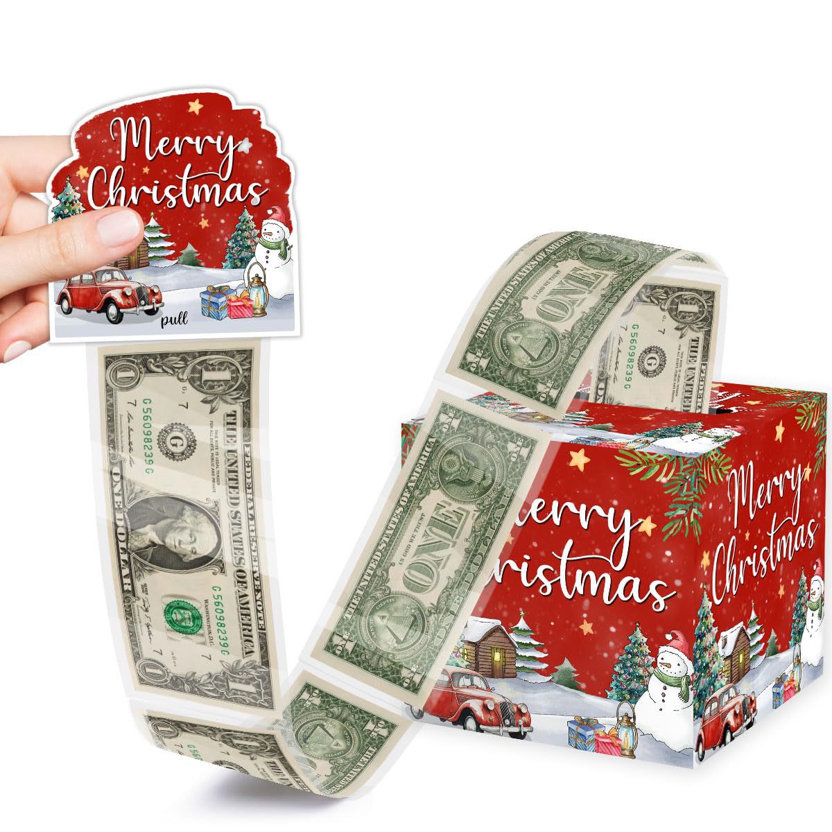 Christmas Party Gifts, Christmas Money Box for Cash Pull, Christmas Money Pull Box with Snowman Card and Transparent Bags, Christmas Money Pull Box, Christmas Money Pull Box for Kids Adults