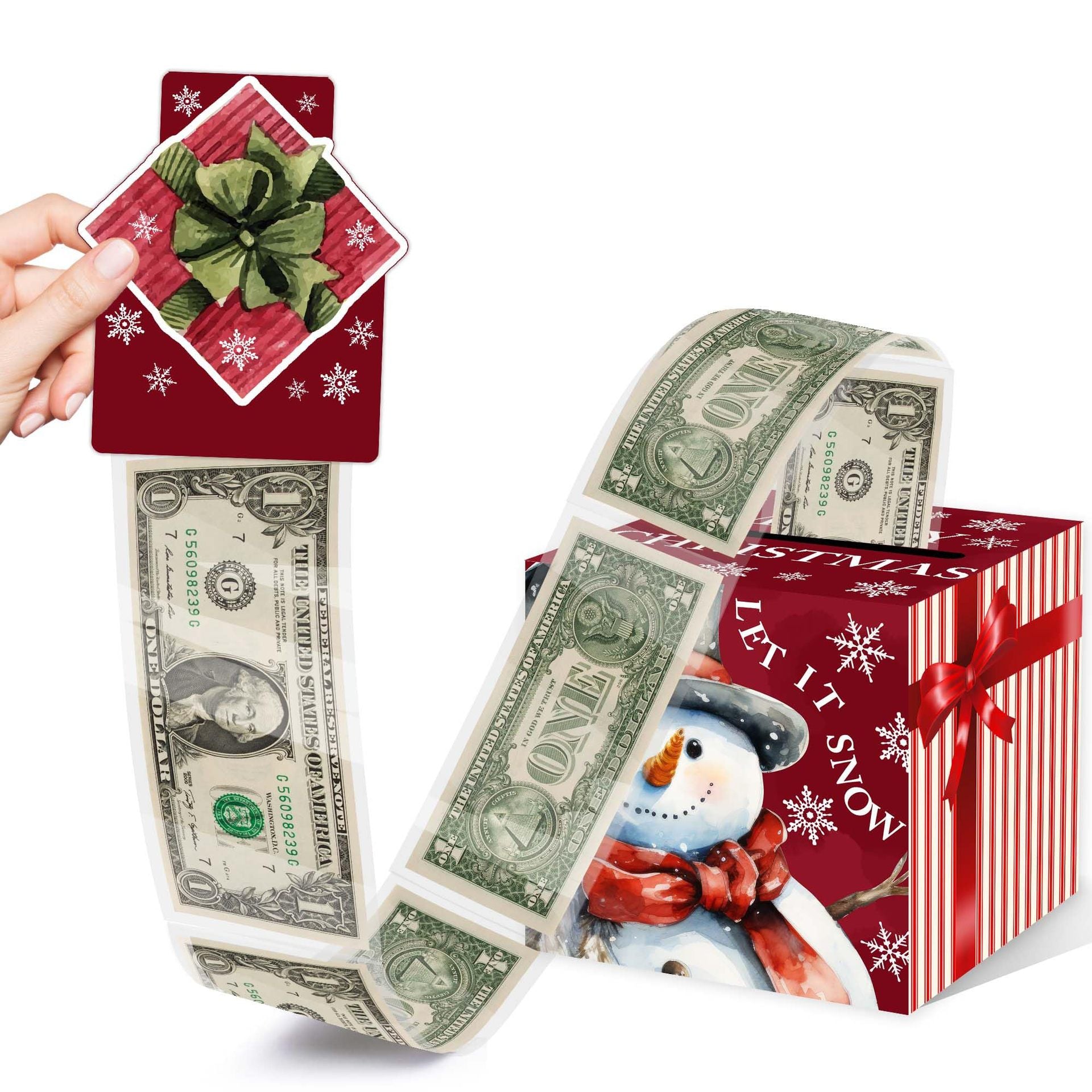 Christmas Party Gifts, Christmas Money Box for Cash Pull, Christmas Money Pull Box with Snowman Card and Transparent Bags, Christmas Money Pull Box, Christmas Money Pull Box for Kids Adults