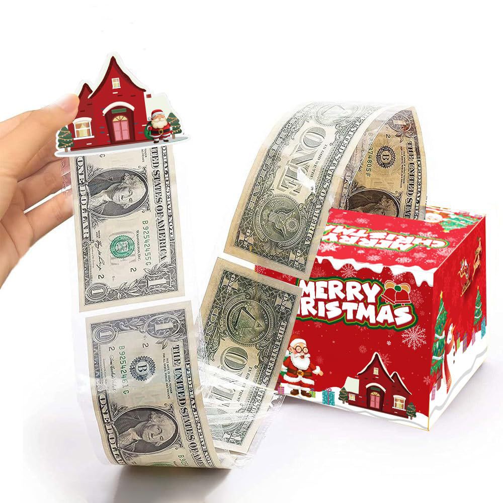 Christmas Party Gifts, Christmas Money Box for Cash Pull, Christmas Money Pull Box with Snowman Card and Transparent Bags, Christmas Money Pull Box, Christmas Money Pull Box for Kids Adults