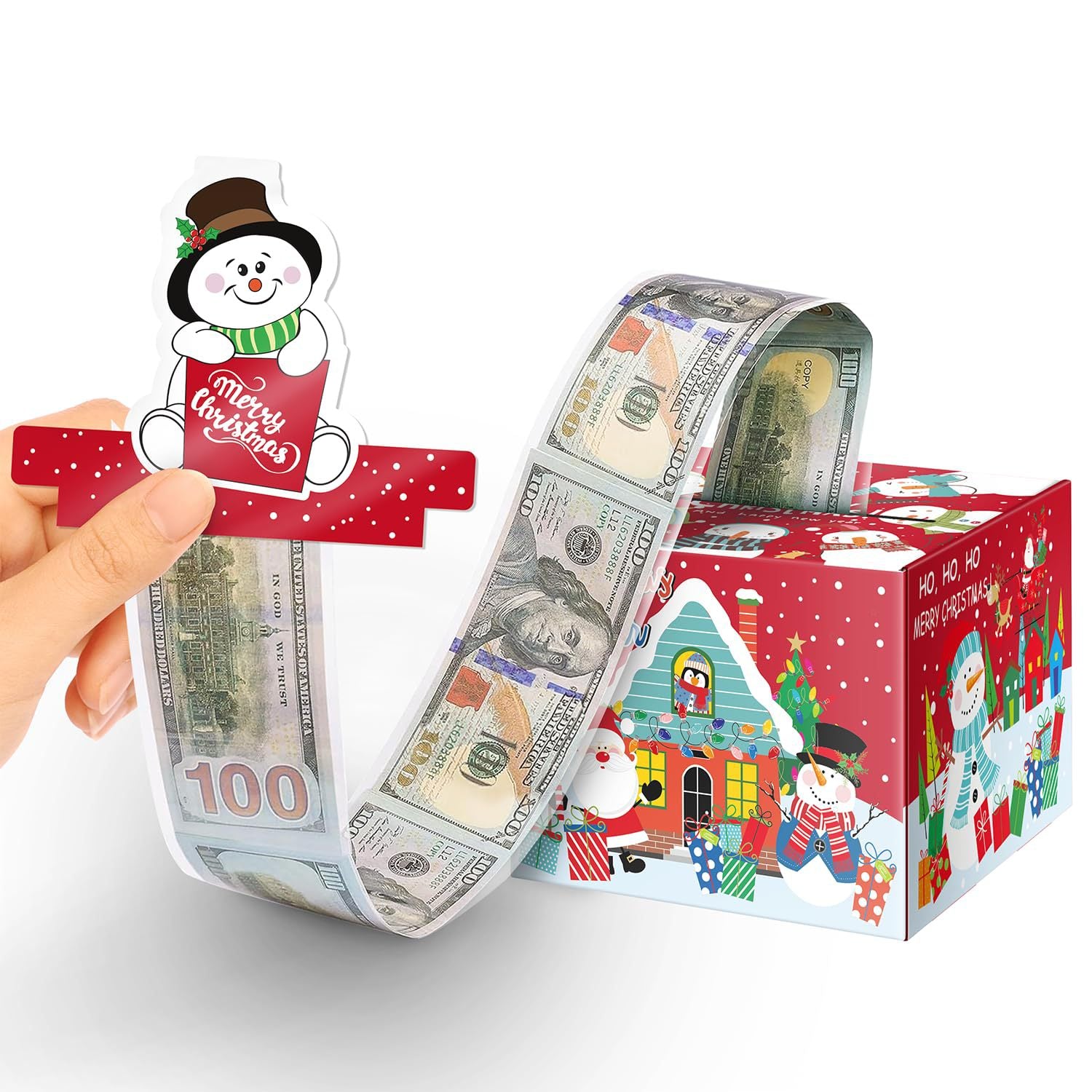 Christmas Party Gifts, Christmas Money Box for Cash Pull, Christmas Money Pull Box with Snowman Card and Transparent Bags, Christmas Money Pull Box, Christmas Money Pull Box for Kids Adults