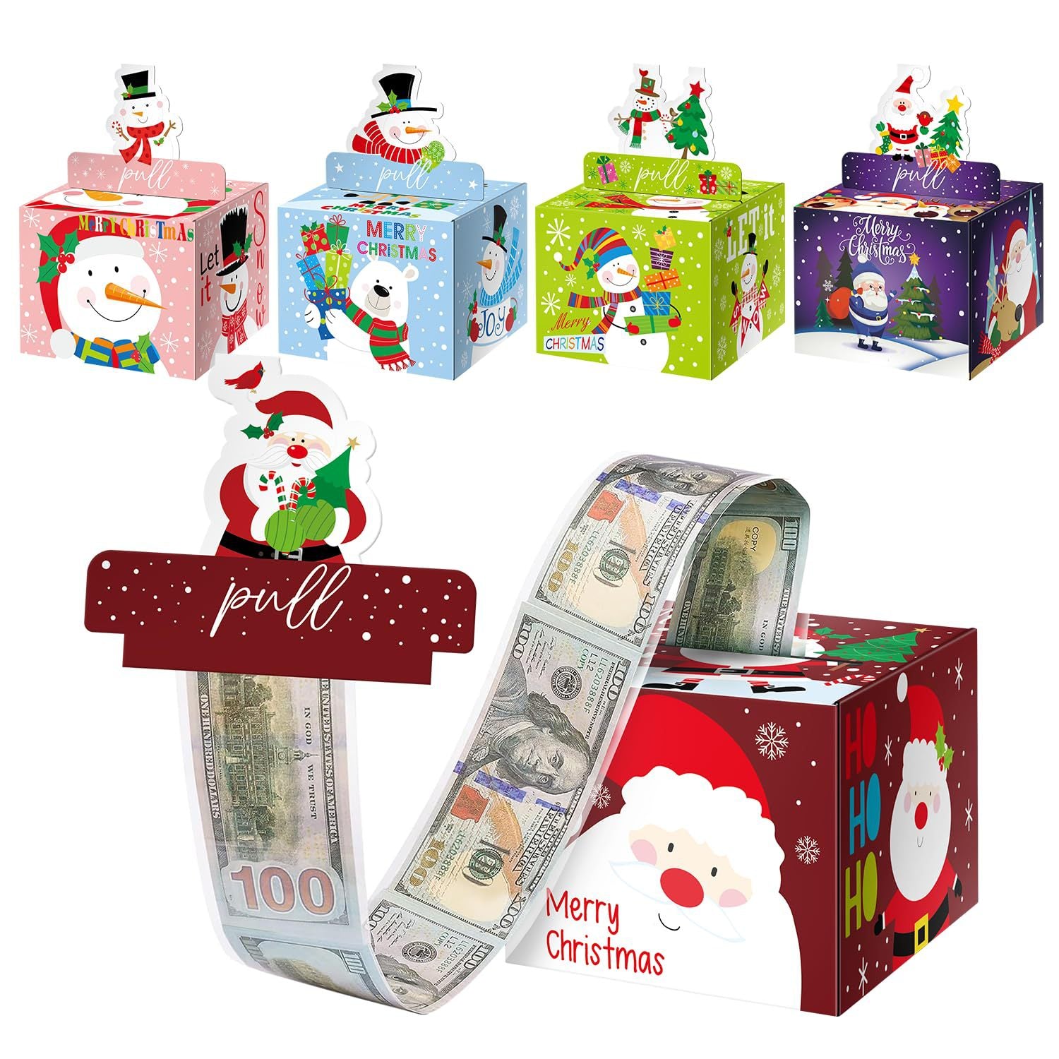 Christmas Party Gifts, Christmas Money Box for Cash Pull, Christmas Money Pull Box with Snowman Card and Transparent Bags, Christmas Money Pull Box, Christmas Money Pull Box for Kids Adults