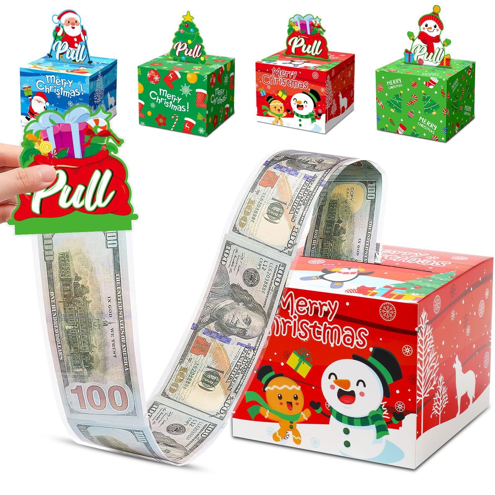 Christmas Party Gifts, Christmas Money Box for Cash Pull, Christmas Money Pull Box with Snowman Card and Transparent Bags, Christmas Money Pull Box, Christmas Money Pull Box for Kids Adults