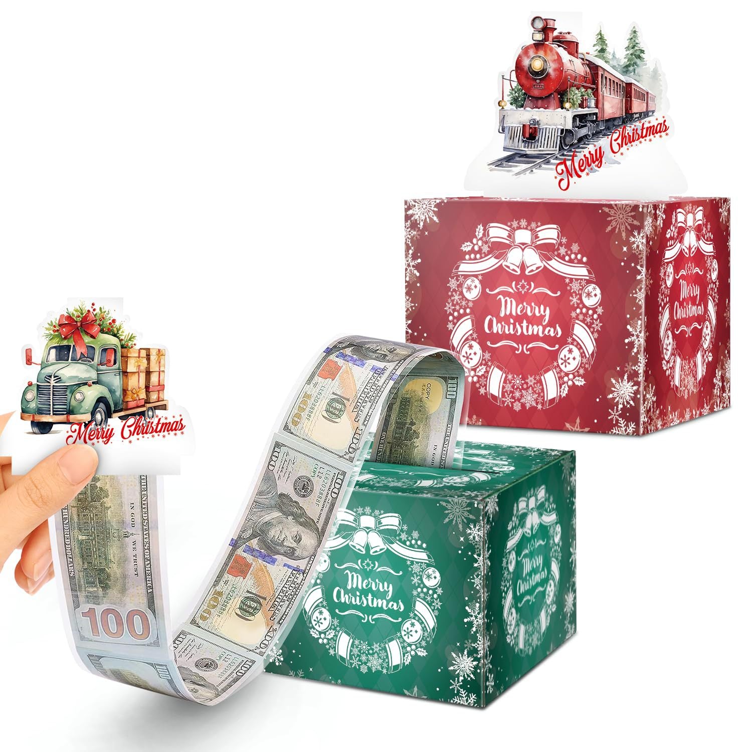 Christmas Party Gifts, Christmas Money Box for Cash Pull, Christmas Money Pull Box with Snowman Card and Transparent Bags, Christmas Money Pull Box, Christmas Money Pull Box for Kids Adults