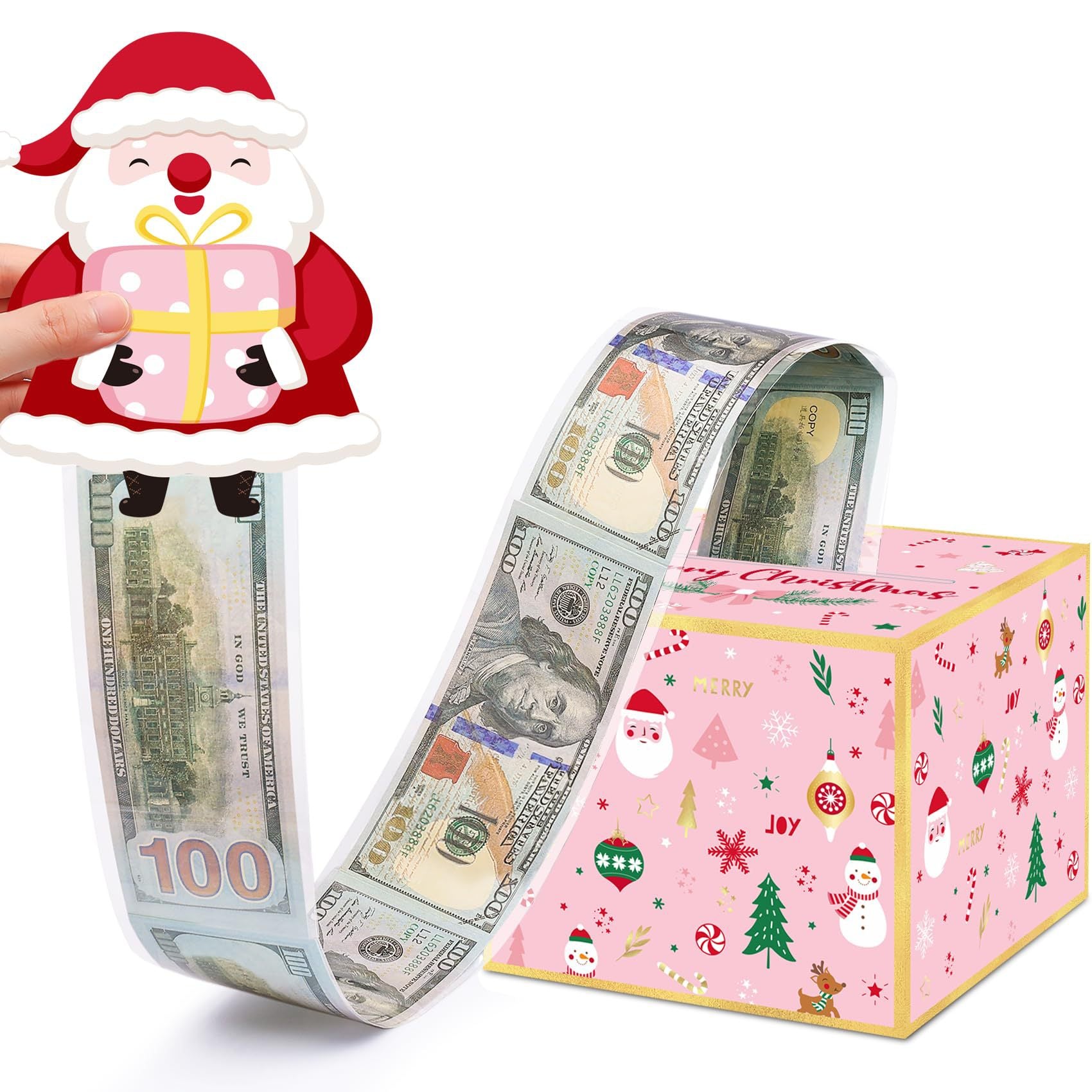 Christmas Party Gifts, Christmas Money Box for Cash Pull, Christmas Money Pull Box with Snowman Card and Transparent Bags, Christmas Money Pull Box, Christmas Money Pull Box for Kids Adults