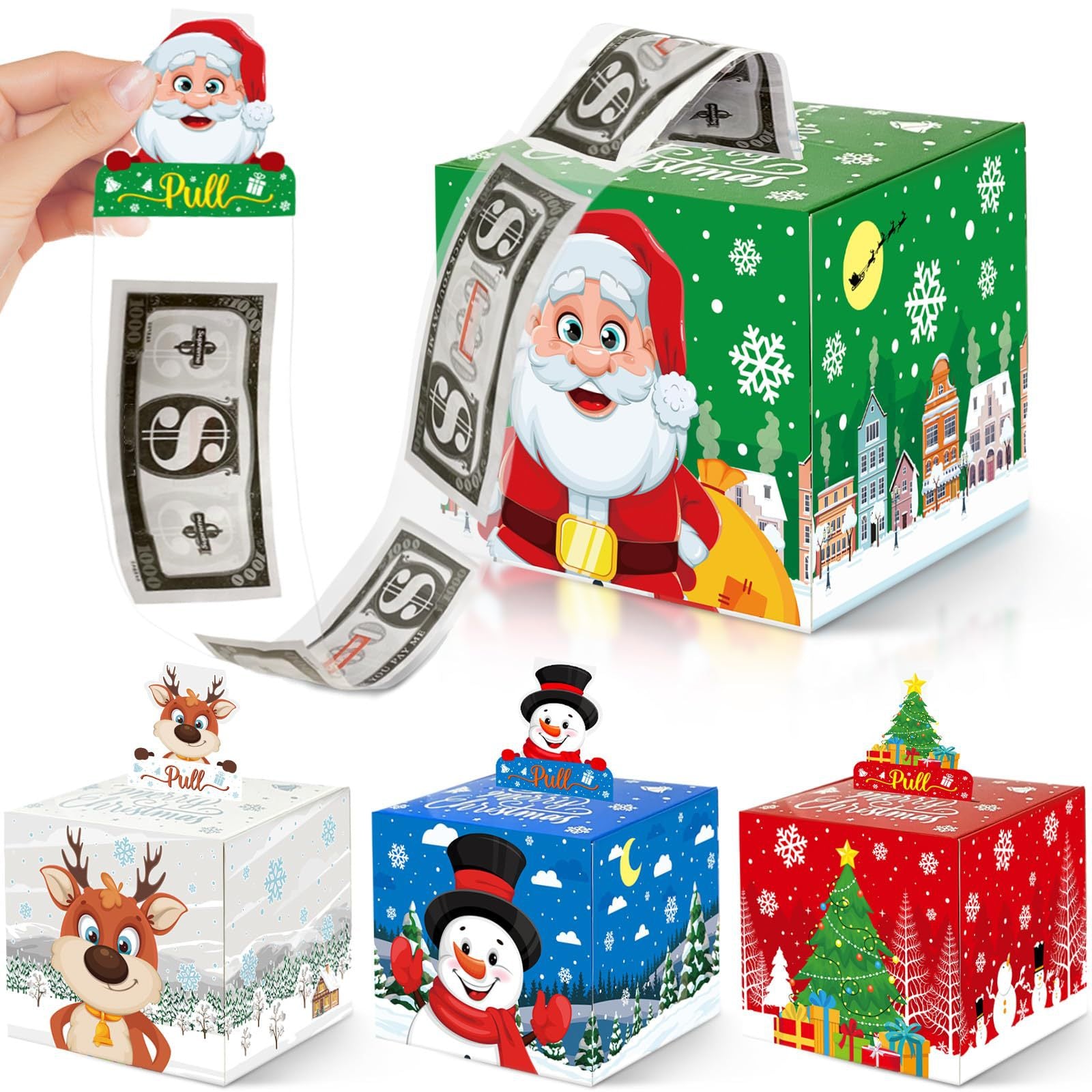 Christmas Party Gifts, Christmas Money Box for Cash Pull, Christmas Money Pull Box with Snowman Card and Transparent Bags, Christmas Money Pull Box, Christmas Money Pull Box for Kids Adults