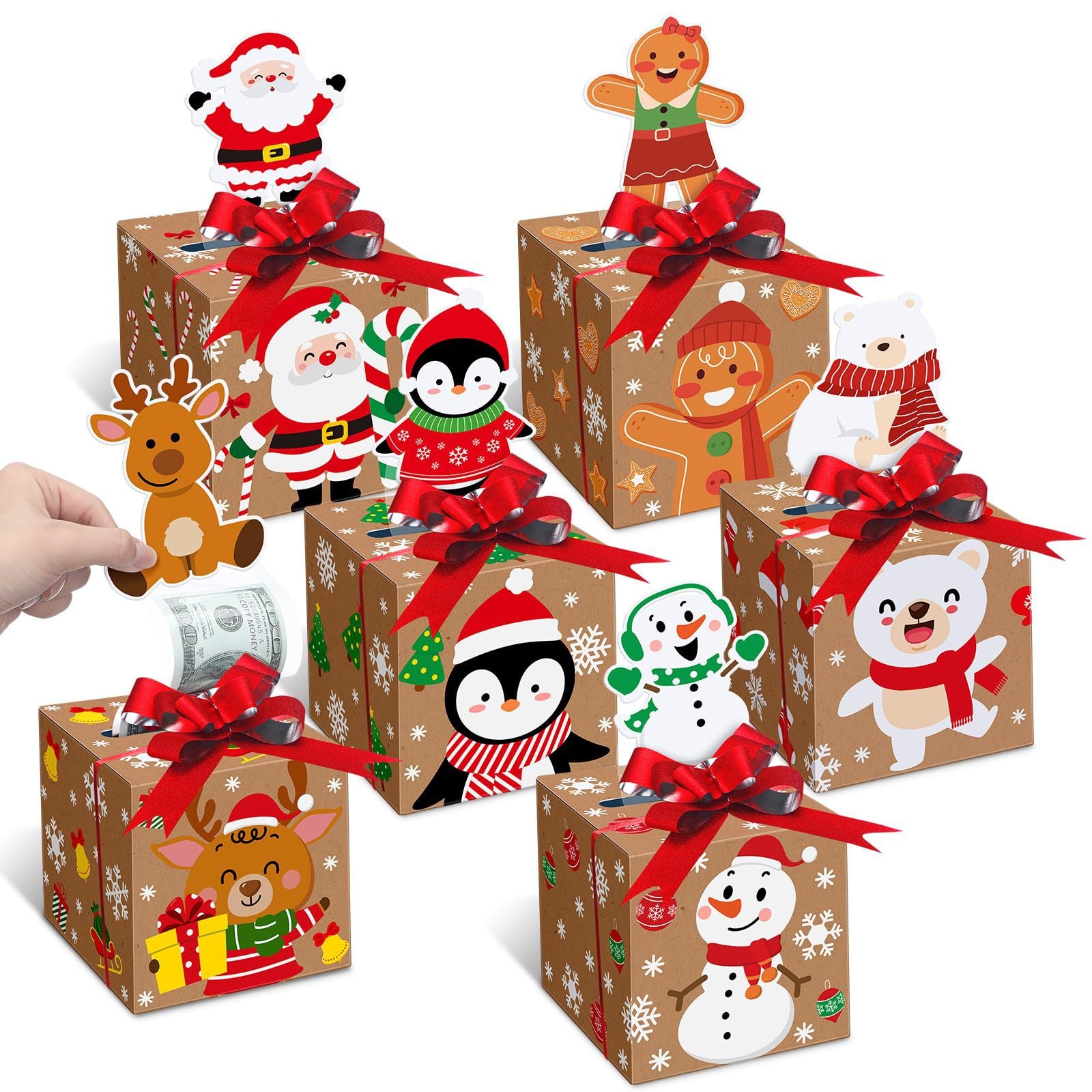 Christmas Party Gifts, Christmas Money Box for Cash Pull, Christmas Money Pull Box with Snowman Card and Transparent Bags, Christmas Money Pull Box, Christmas Money Pull Box for Kids Adults