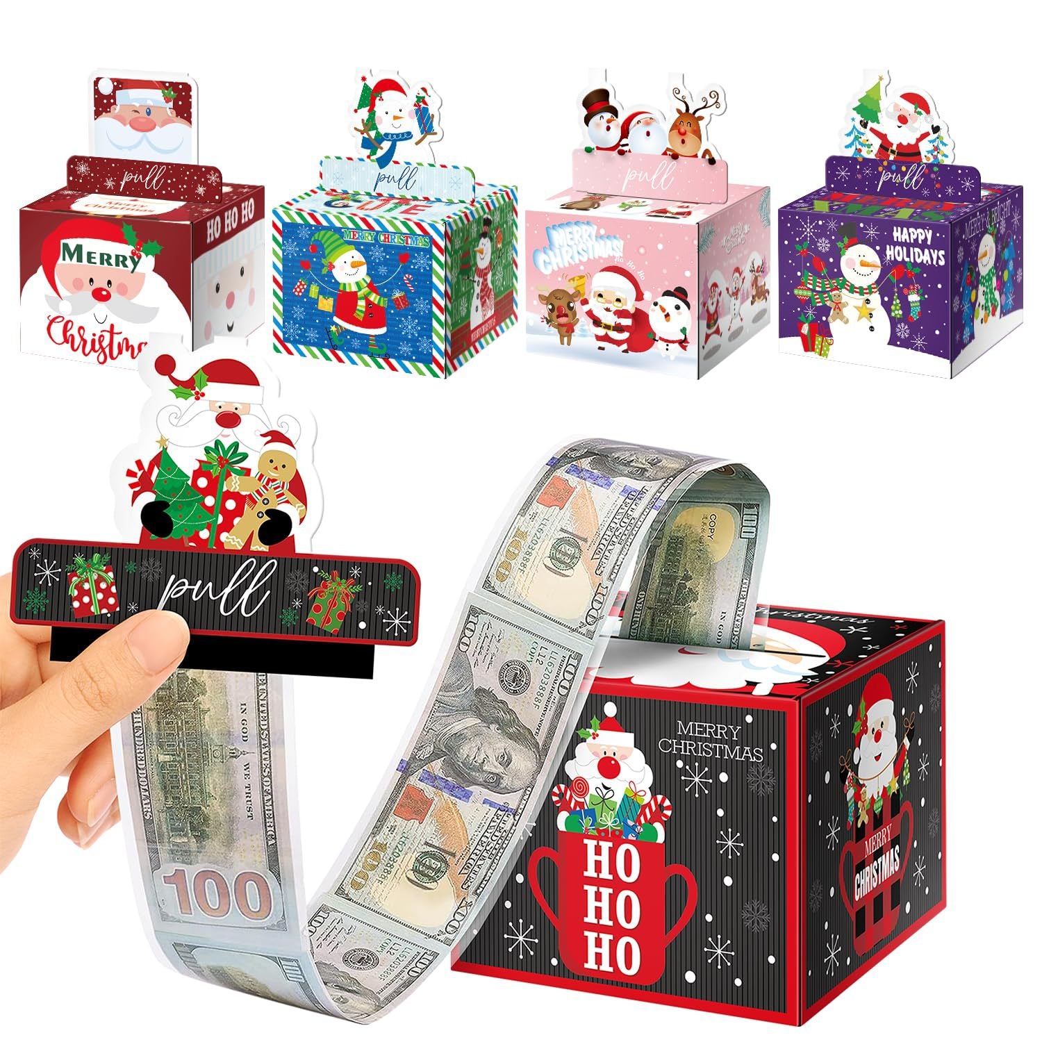 Christmas Party Gifts, Christmas Money Box for Cash Pull, Christmas Money Pull Box with Snowman Card and Transparent Bags, Christmas Money Pull Box, Christmas Money Pull Box for Kids Adults
